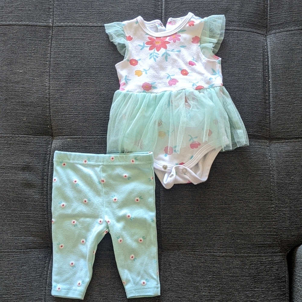 Emporio Baby girl set, 3-6 months, floral pattern with turquoise tulle